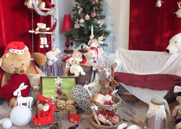 Ours, rennes, doudous rigolos pour la photo de Noël